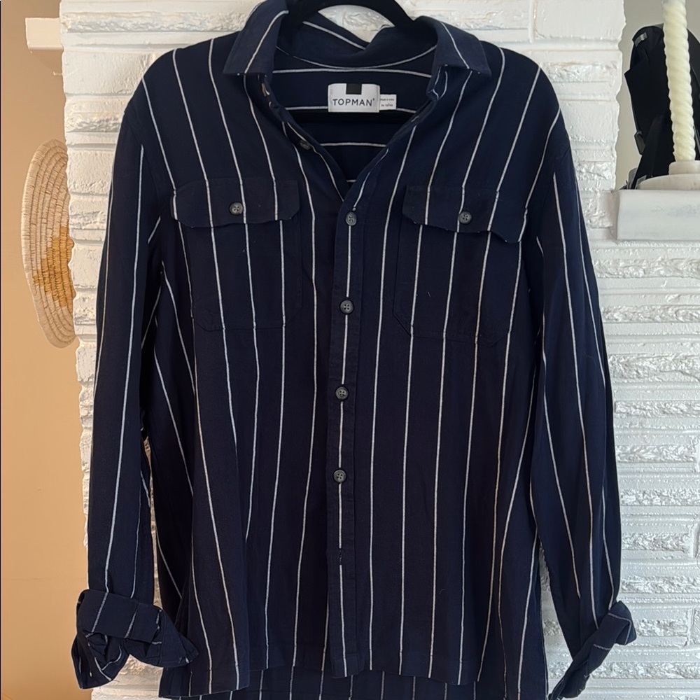 Topman Blue and White Casual Button Down Shirt